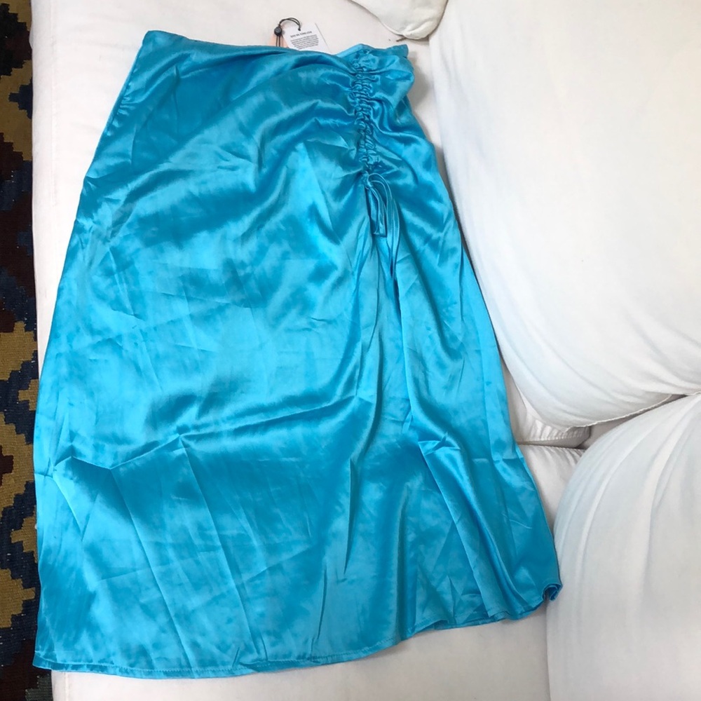 Missguided bright blue skirt with adjustable tie size US4